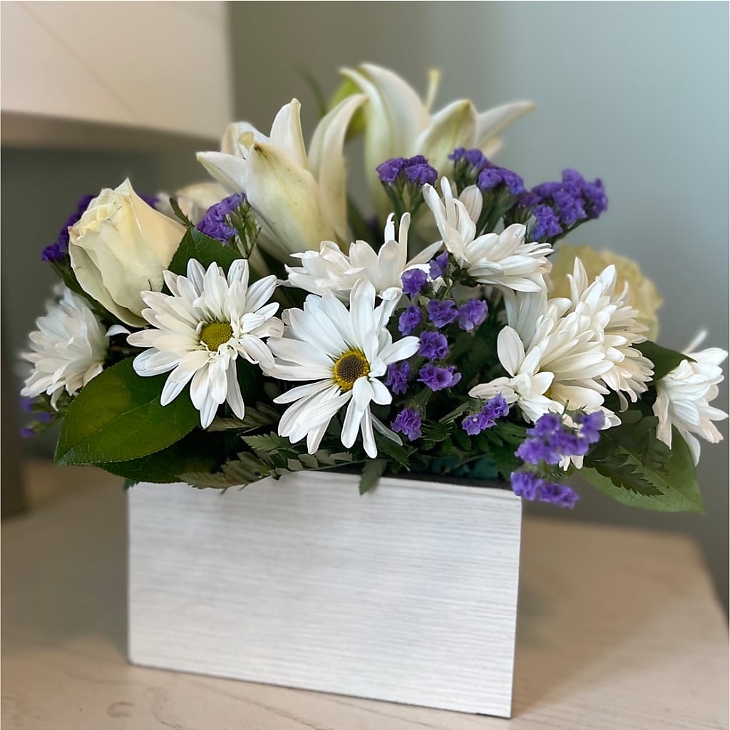 Beyond Blue Box Bouquet – ROSEMARY & PEPPER FLOWER CO, Gaylord MI