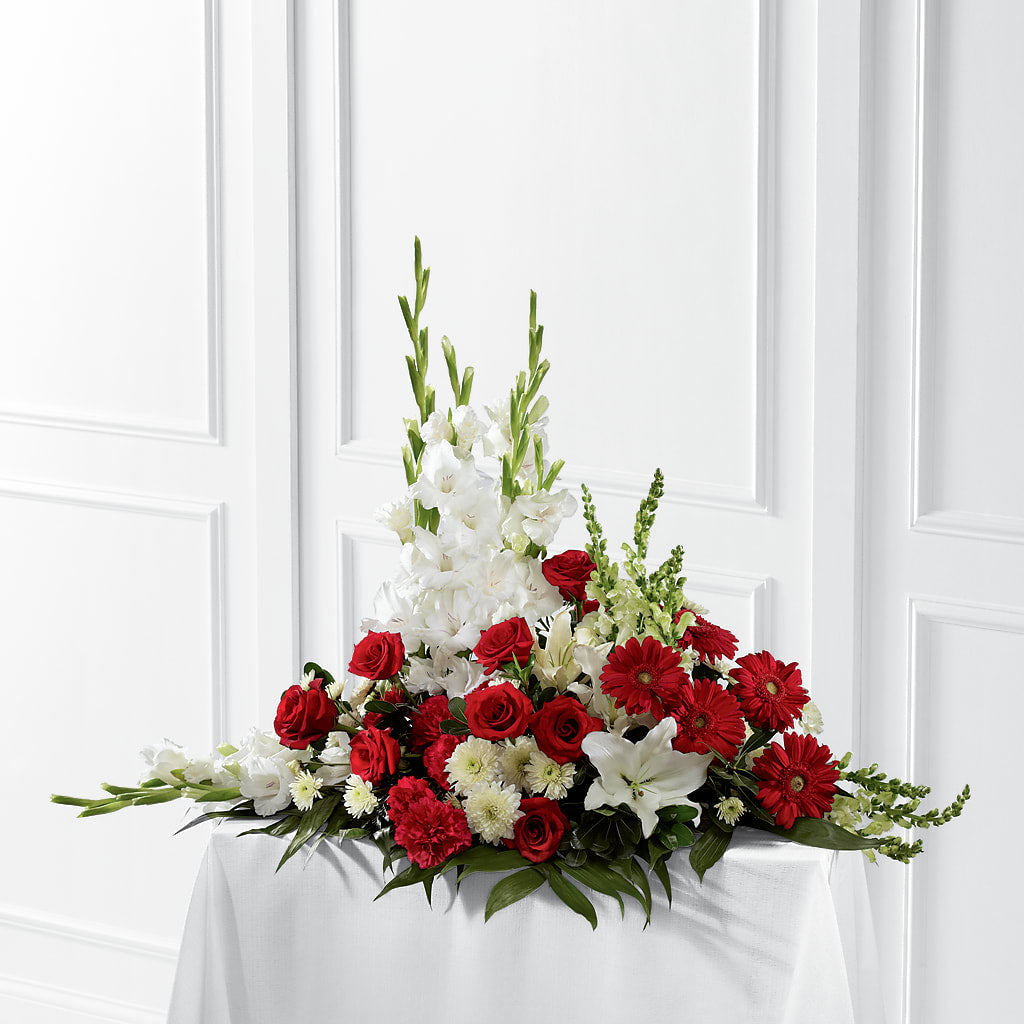 Crimson & White Arrangement – ROSEMARY & PEPPER FLOWER CO, Gaylord MI