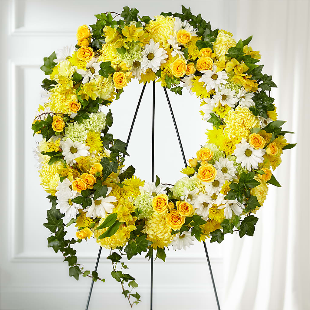 Golden Remembrance Wreath – ROSEMARY & PEPPER FLOWER CO, Gaylord MI