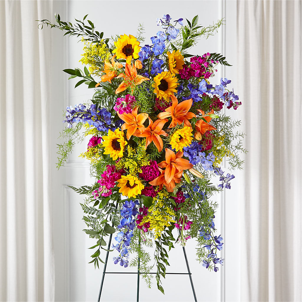 Sunlit Memories Standing Spray (Standard) – ROSEMARY & PEPPER FLOWER CO, Gaylord MI