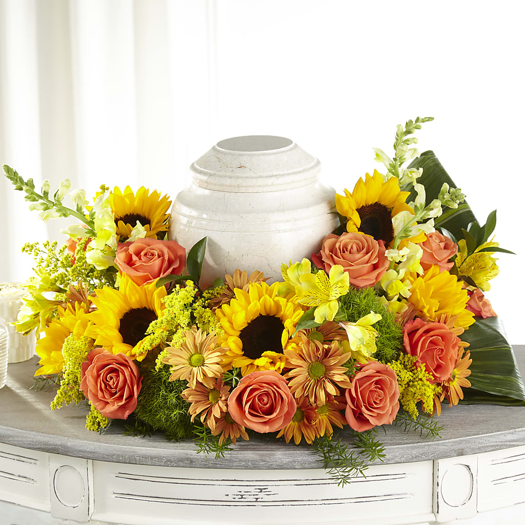 Faithful Sunflower Cremation Adornment – ROSEMARY & PEPPER FLOWER CO, Gaylord MI