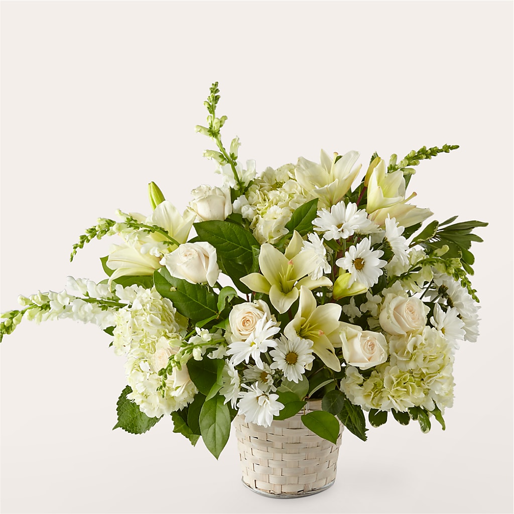 Ivory Elegance Floral Basket – ROSEMARY & PEPPER FLOWER CO, Gaylord MI