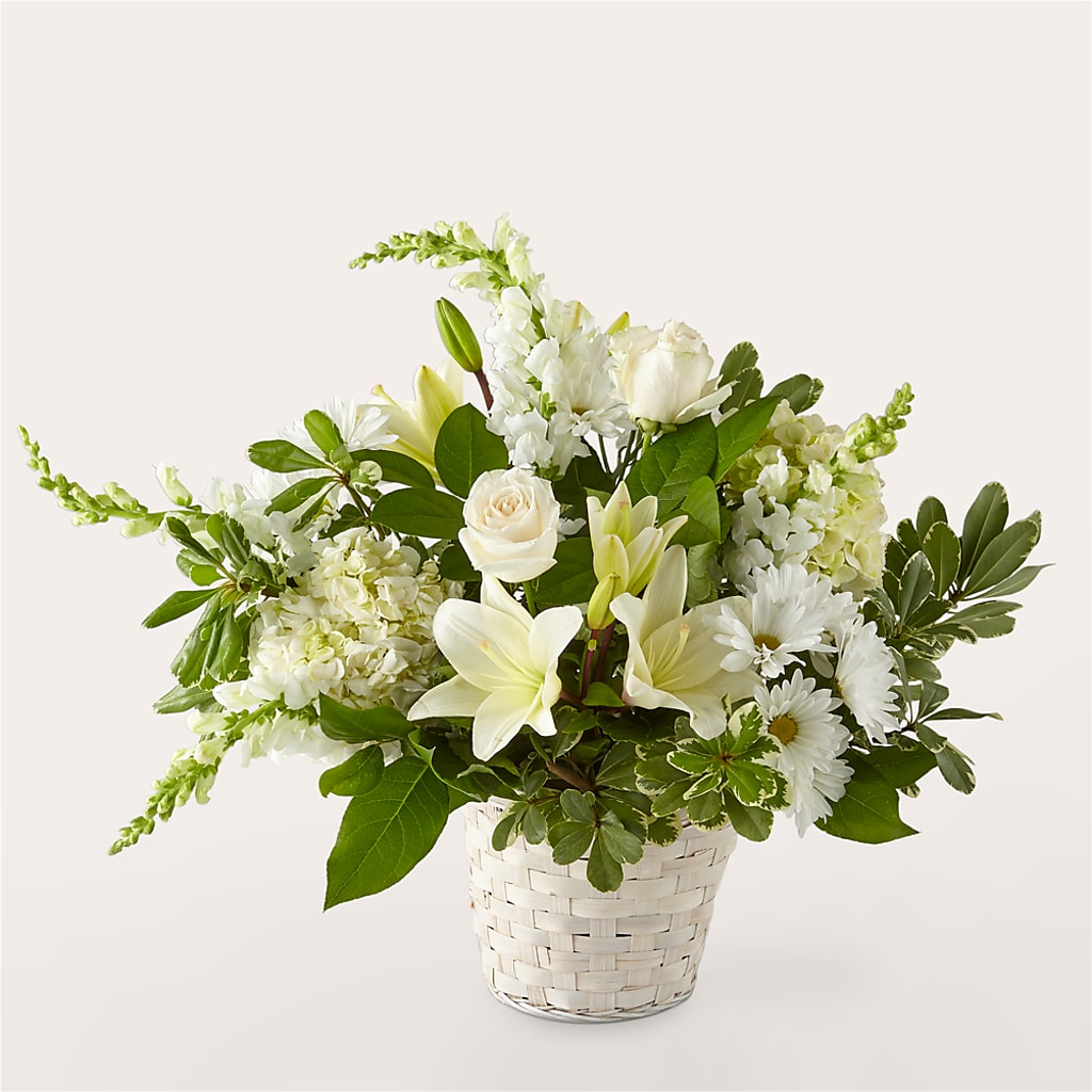 Ivory Elegance Floral Basket – ROSEMARY & PEPPER FLOWER CO, Gaylord MI
