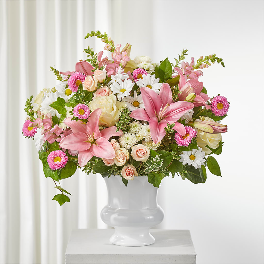 Empathetic Blooms Urn Arrangement – ROSEMARY & PEPPER FLOWER CO, Gaylord MI
