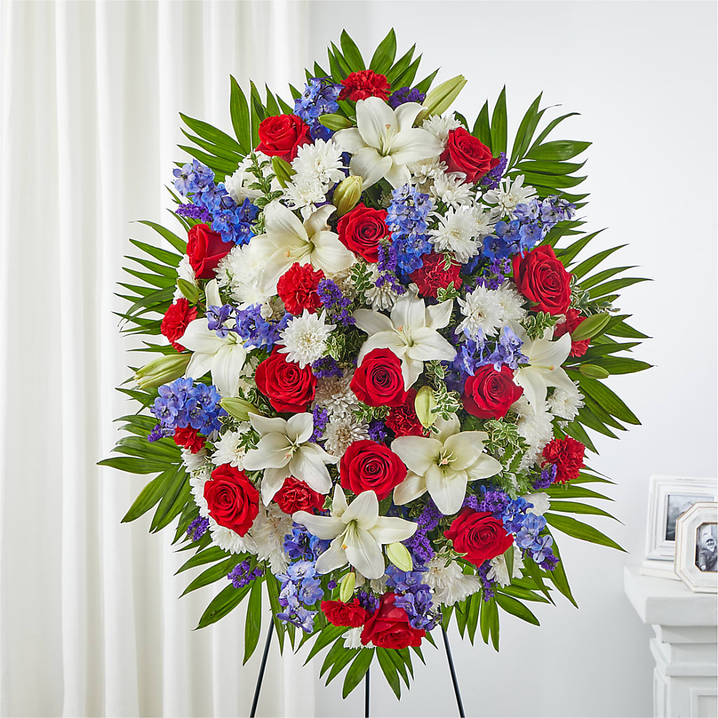 Cherished Service Standing Spray – ROSEMARY & PEPPER FLOWER CO, Gaylord MI