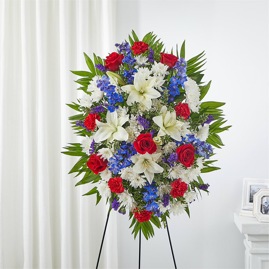 Cherished Service Standing Spray – ROSEMARY & PEPPER FLOWER CO, Gaylord MI