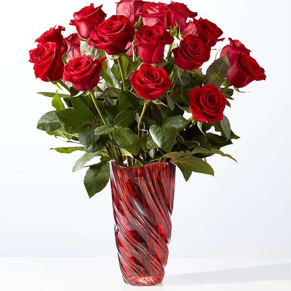 Classic Love Red Rose Bouquet with Luxe Swirl Vase – ROSEMARY & PEPPER FLOWER CO, Gaylord MI