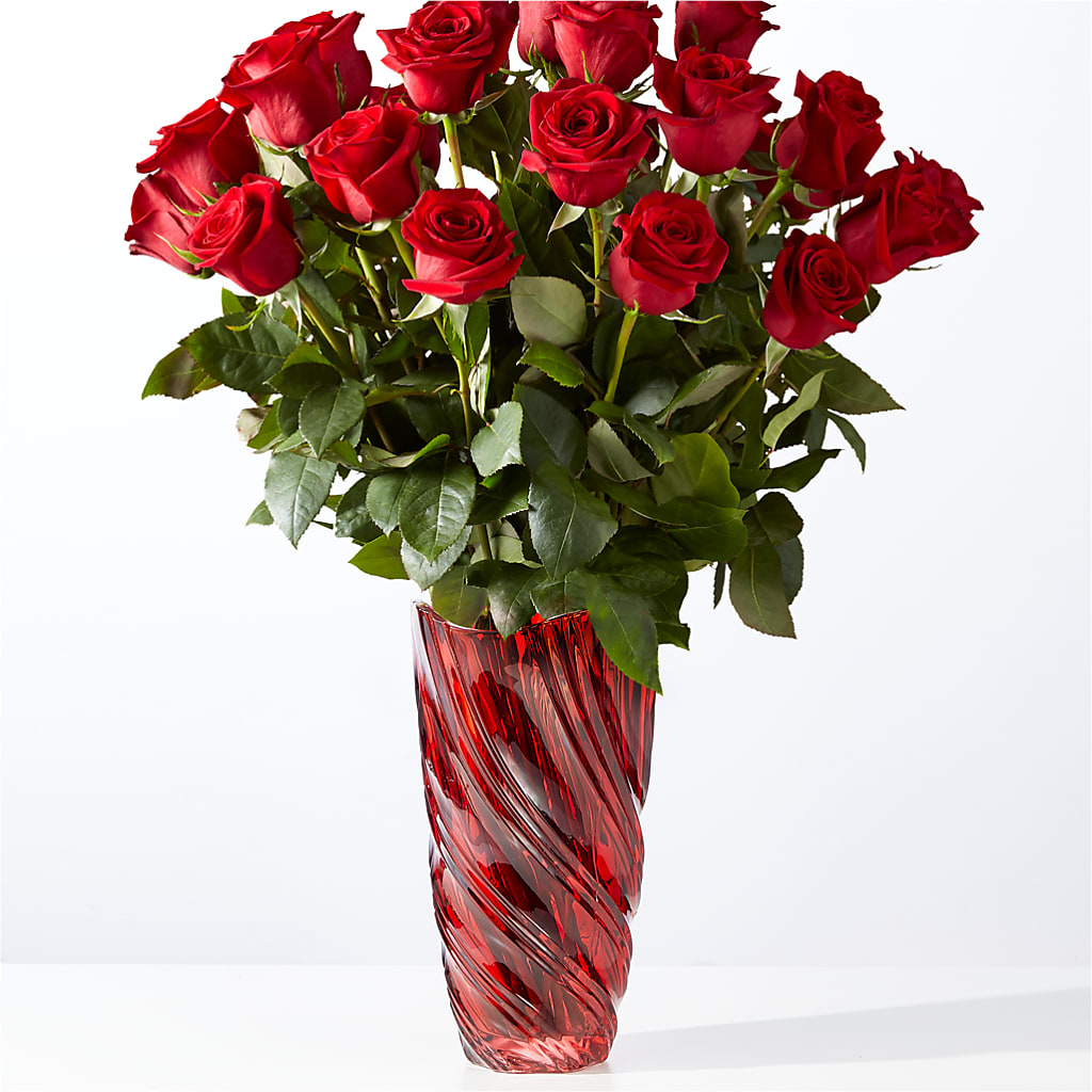 Classic Love Red Rose Bouquet with Luxe Swirl Vase – ROSEMARY & PEPPER FLOWER CO, Gaylord MI