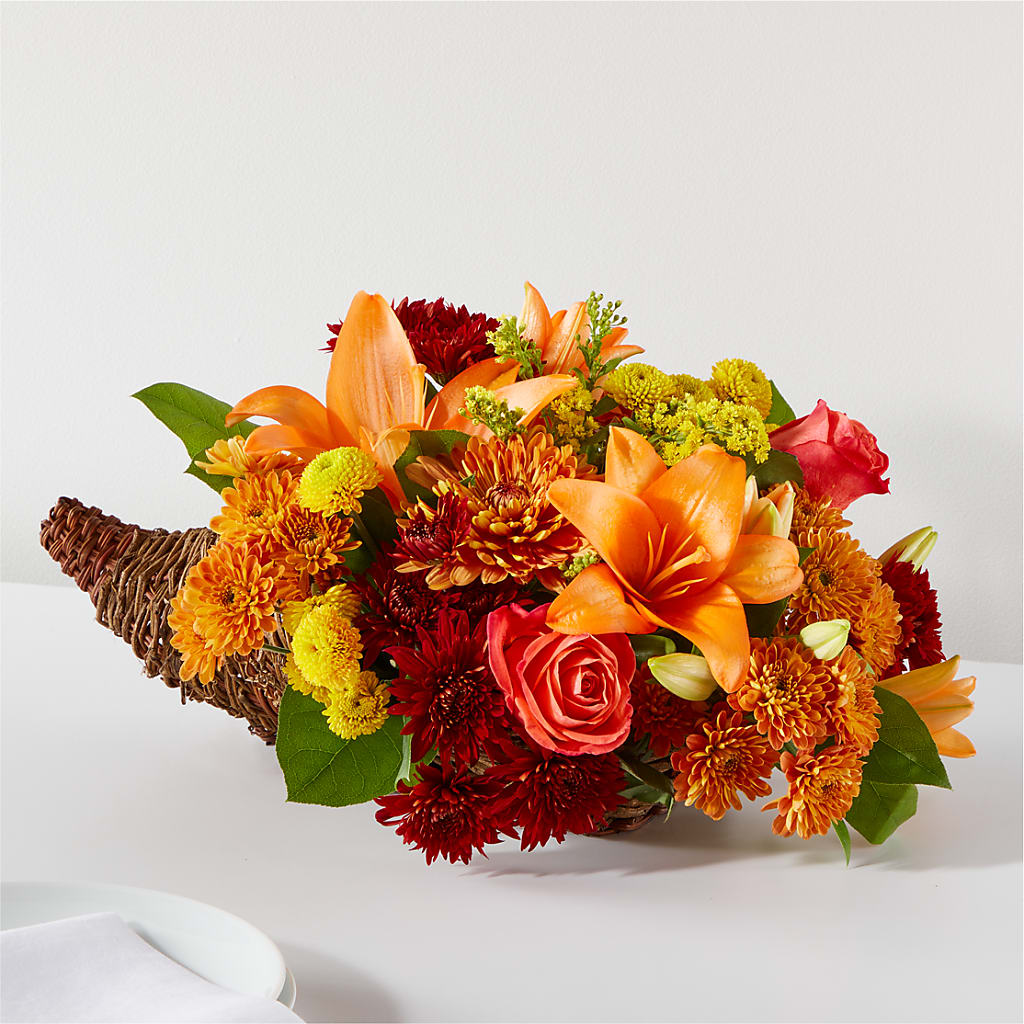 Bouquet of Blessings Cornucopia – ROSEMARY & PEPPER FLOWER CO, Gaylord MI