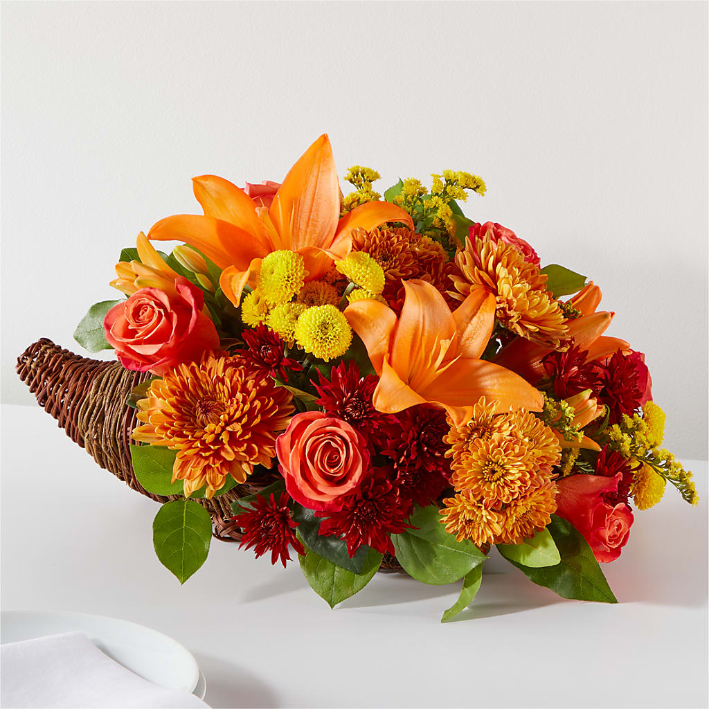 Bouquet of Blessings Cornucopia – ROSEMARY & PEPPER FLOWER CO, Gaylord MI