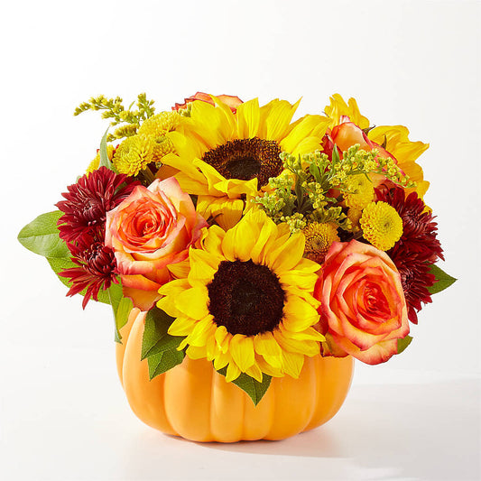 Golden Gourd Pumpkin Bouquet – ROSEMARY & PEPPER FLOWER CO, Gaylord MI