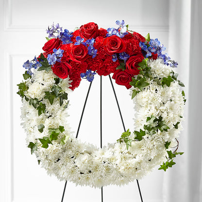 Patriotic Passion Wreath – ROSEMARY & PEPPER FLOWER CO, Gaylord MI