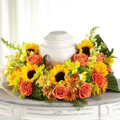Faithful Sunflower Cremation Adornment – ROSEMARY & PEPPER FLOWER CO, Gaylord MI