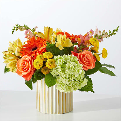 Autumn Sunshine Bouquet with Ivory Vase – ROSEMARY & PEPPER FLOWER CO, Gaylord MI