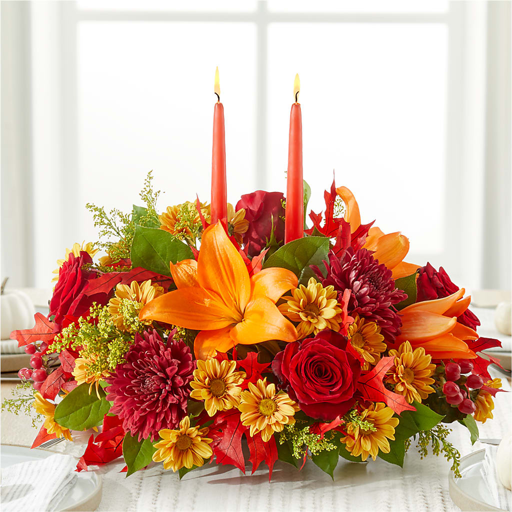 Autumn's Embrace Centerpiece – ROSEMARY & PEPPER FLOWER CO, Gaylord MI