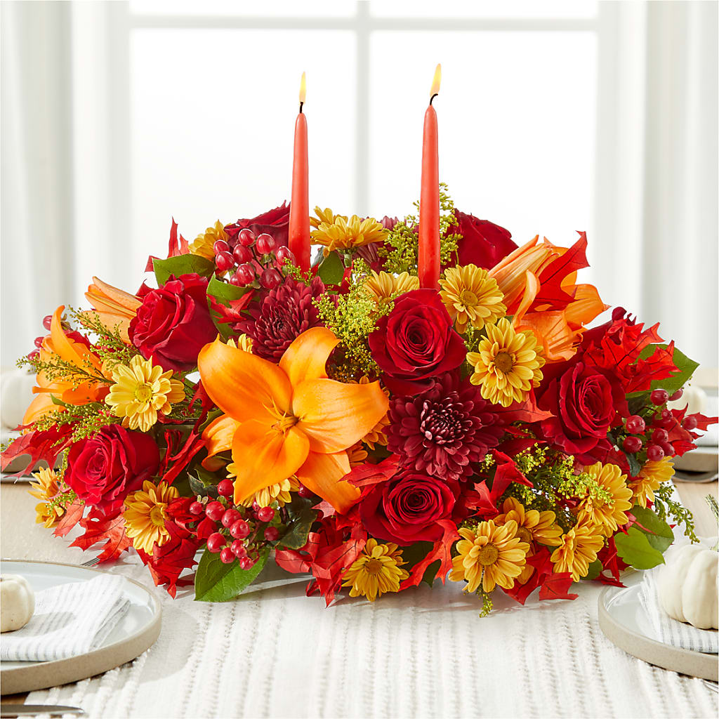 Autumn's Embrace Centerpiece – ROSEMARY & PEPPER FLOWER CO, Gaylord MI