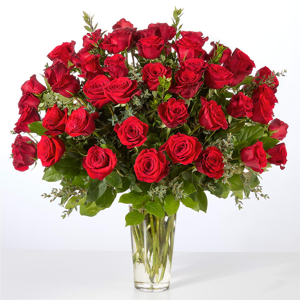 Forever Yours Fifty Stem Red Rose Bouquet – ROSEMARY & PEPPER FLOWER CO, Gaylord MI