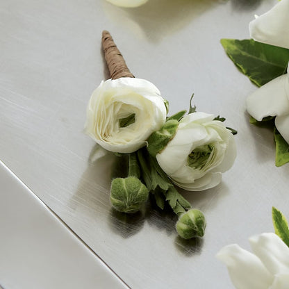 White Ranunculus Boutonniere – ROSEMARY & PEPPER FLOWER CO, Gaylord MI