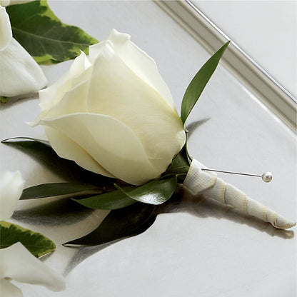 White Rose Boutonniere – ROSEMARY & PEPPER FLOWER CO, Gaylord MI